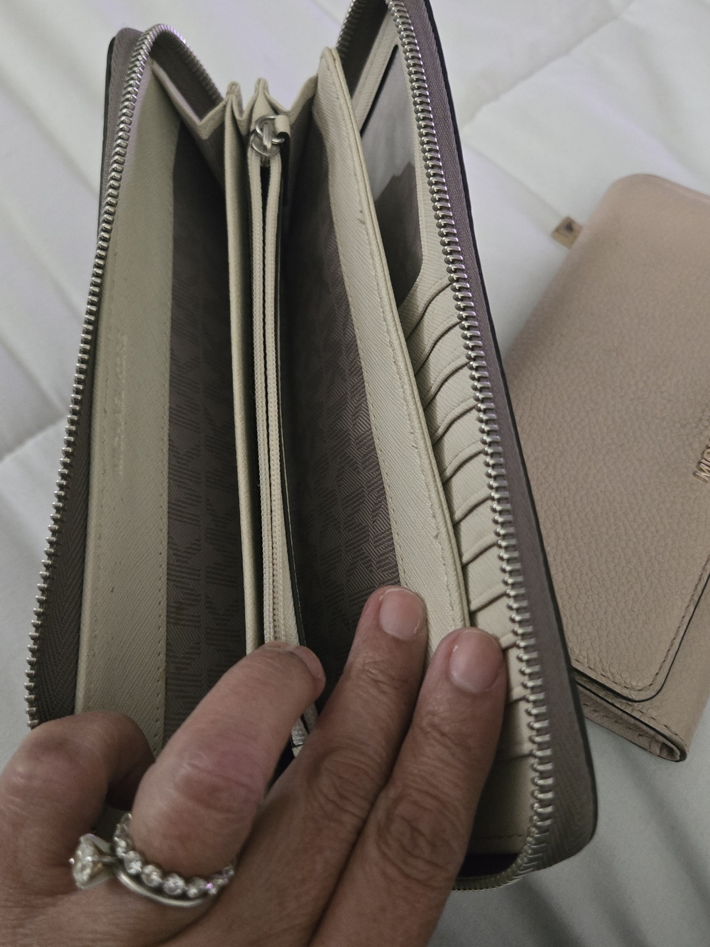 Michael Kors Taupe and Dark Brown Snake-Print Zip Around Wallet - Picture 4 of 4